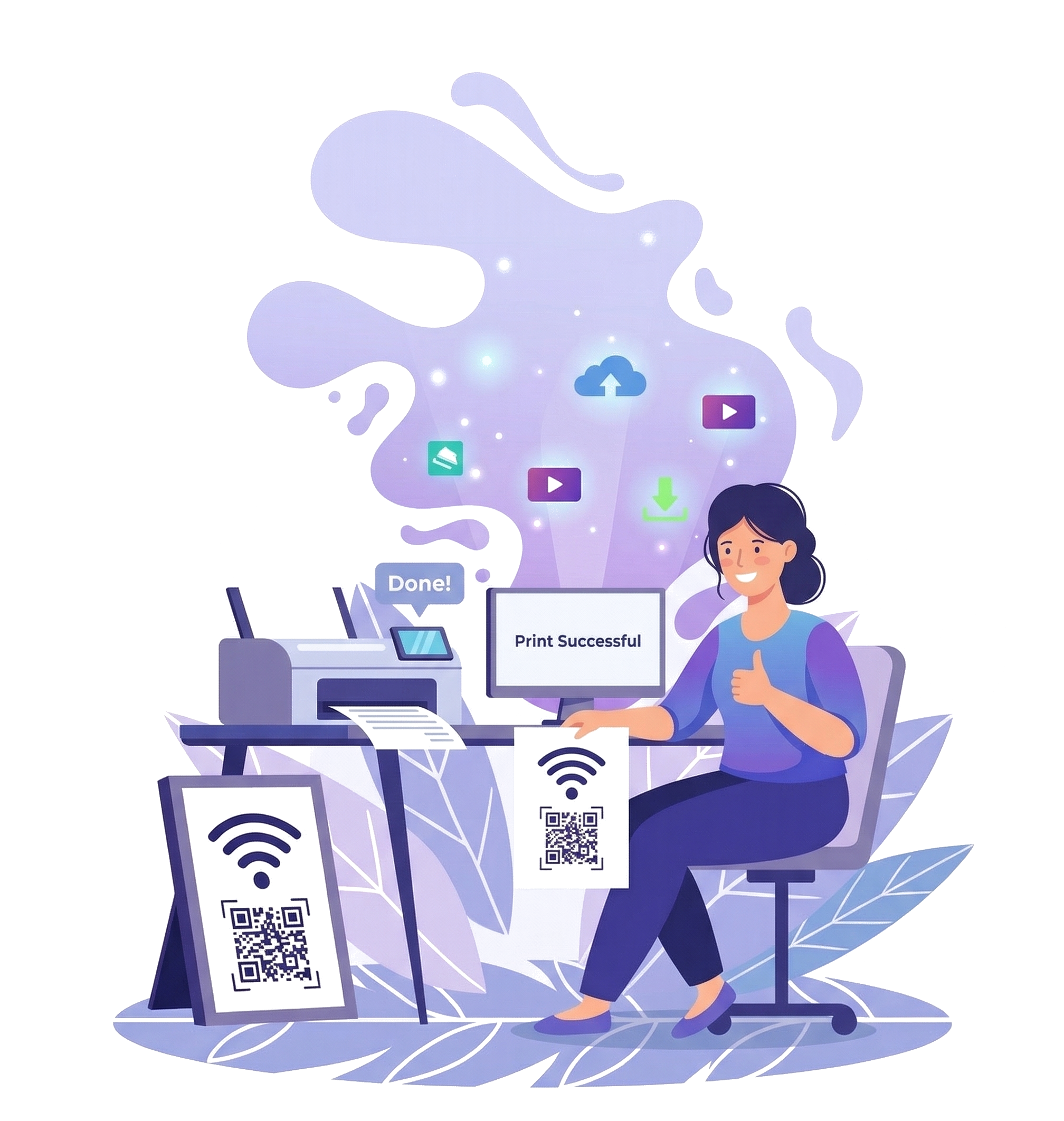 Printable WiFi QR card illustration for cafes, hotels, and offices