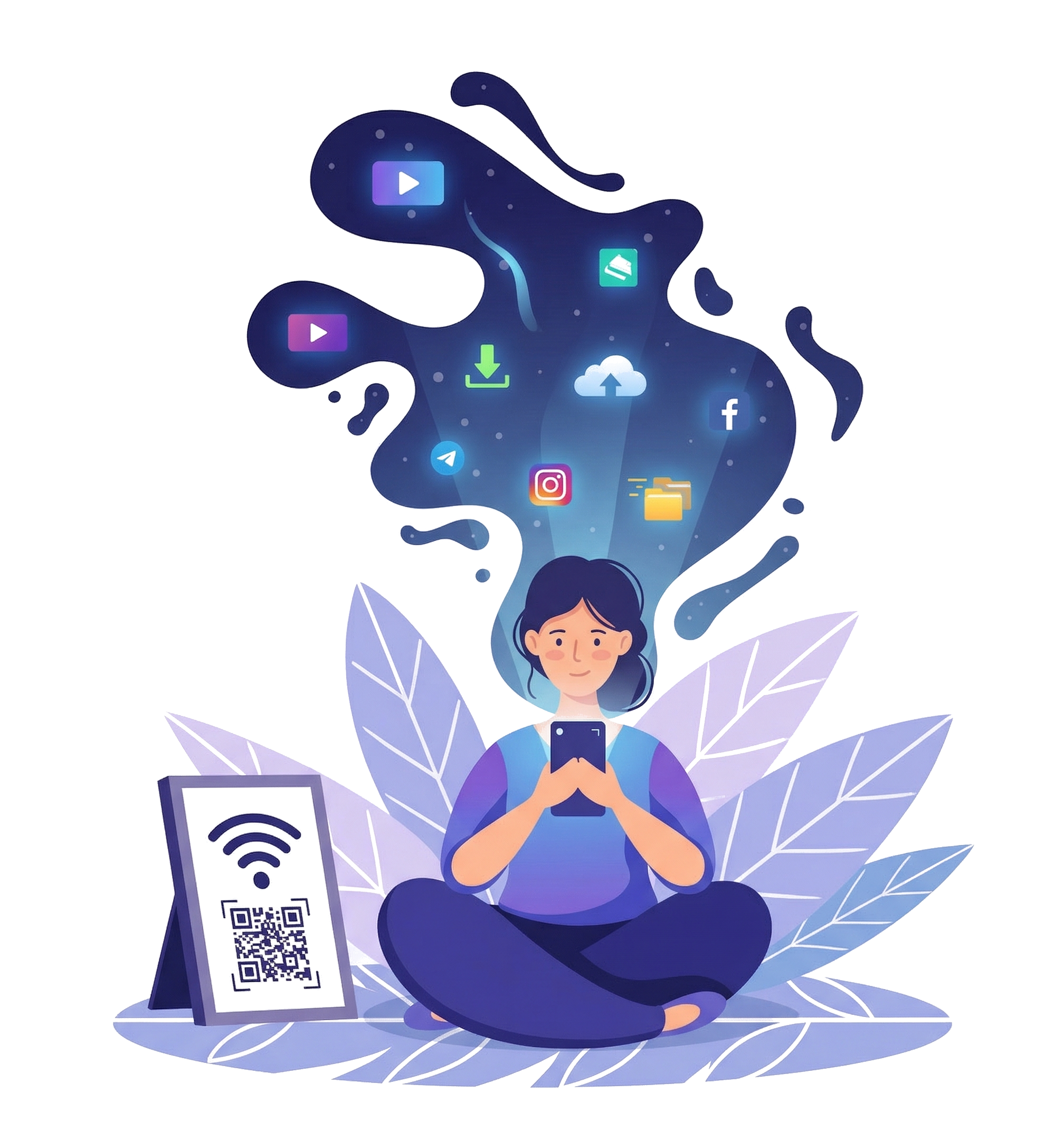 WiFi QR code service illustration on a smartphone